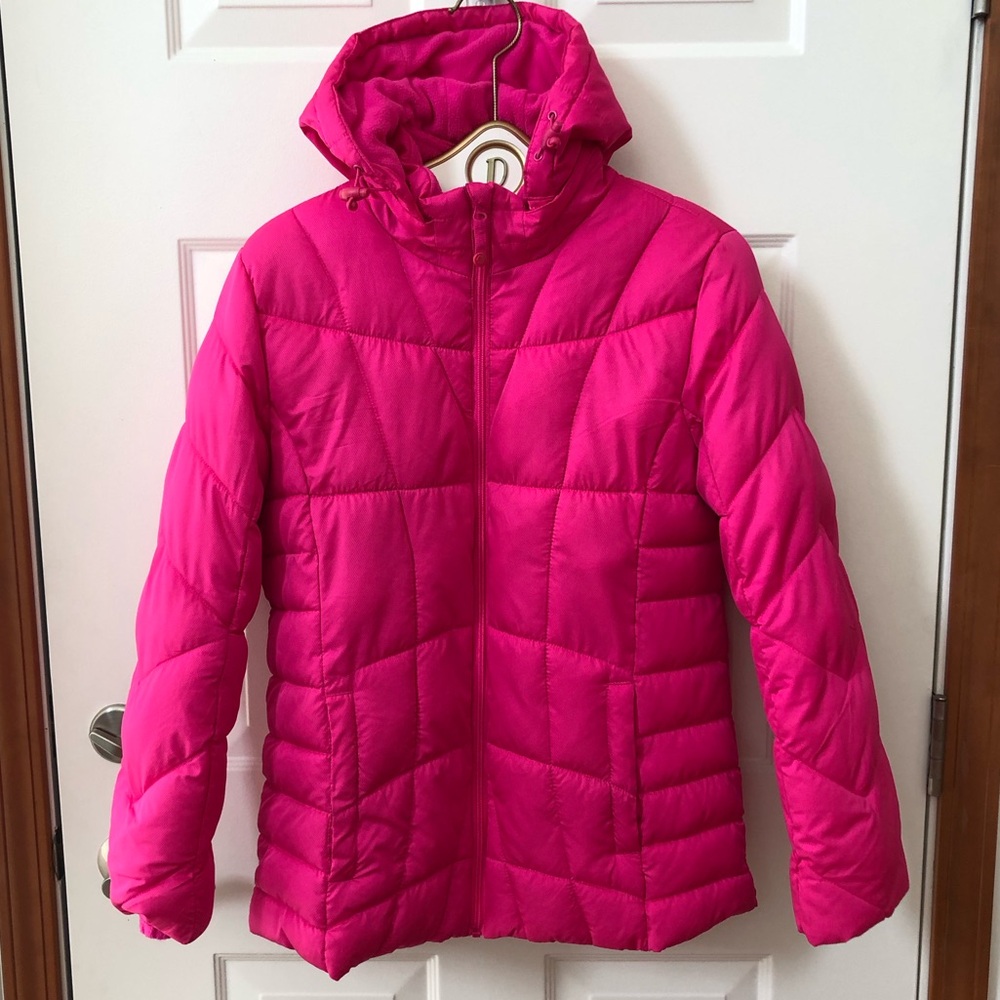 Faded Glory Pink Puffer Jacket w/Removable Zippered Hood & Snap Pockets - Size L